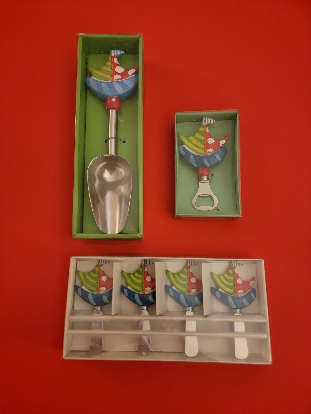 New Sailboat Bar Set: Ice Scoop, Opener And Spreaders